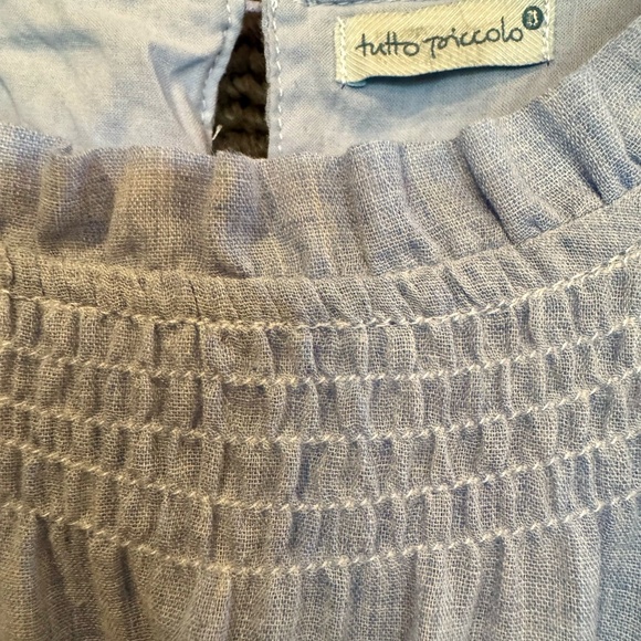 Brand New Tutto Picolo pale blue linen girls dress with lace details size 8. - Picture 2 of 4